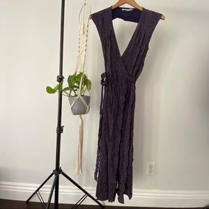 Open back, wrap, blue romper jumpsuit